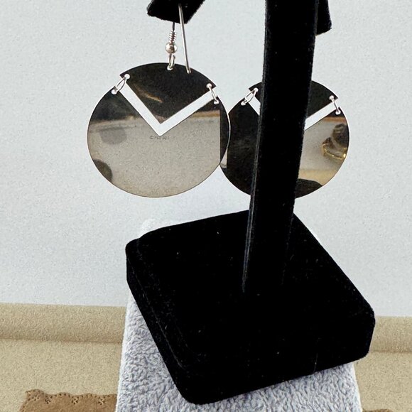 Shimmering Sterling Silver Pop Modern 2 Piece Earrings (Pi) French Wires - Picture 5 of 8